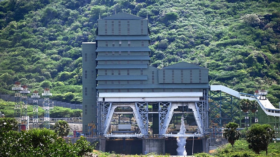 The configuration test at the semicryo test stand in Mahendragiri. Credit: ISRO