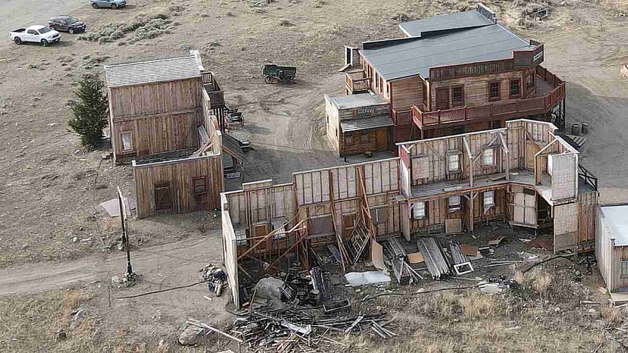 Buildings used on the set of the movie 'Rust' are seen after filming resumed following the 2021 shooting death in New Mexico of cinematographer Halyna Hutchins. Credit: Reuters Photo