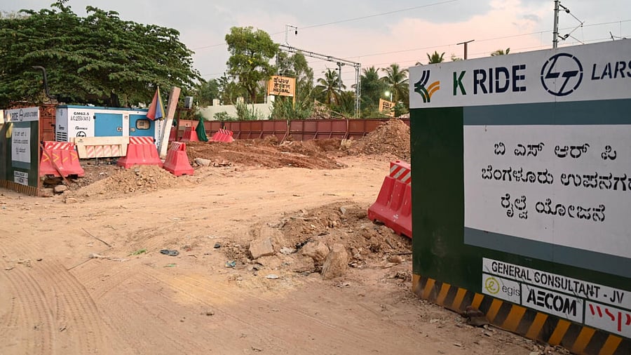 The suburban railway work is in progress near the Hebbal train station. DH PHOTO/B K JANARDHAN
