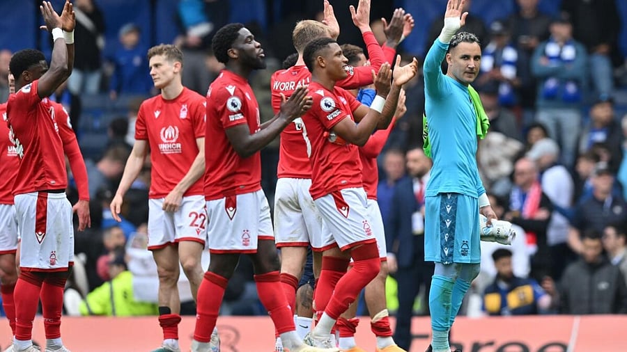 Nottingham players celebrate after the match. Credit: AFP Photo