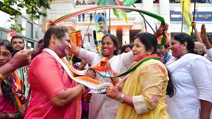 Congress supporters celebrate their victory in Karnataka. Credit: DH Photo/ Ranju P