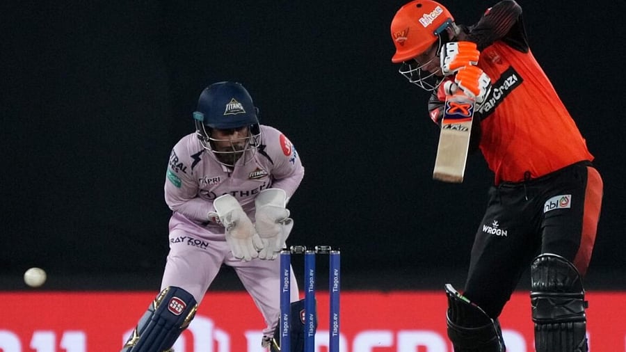SRH's batsman Marco Jansen plays a shot during the IPL 2023 match between Gujarat Titan and Sunrisers Hyderabad. Credit: PTI Photo