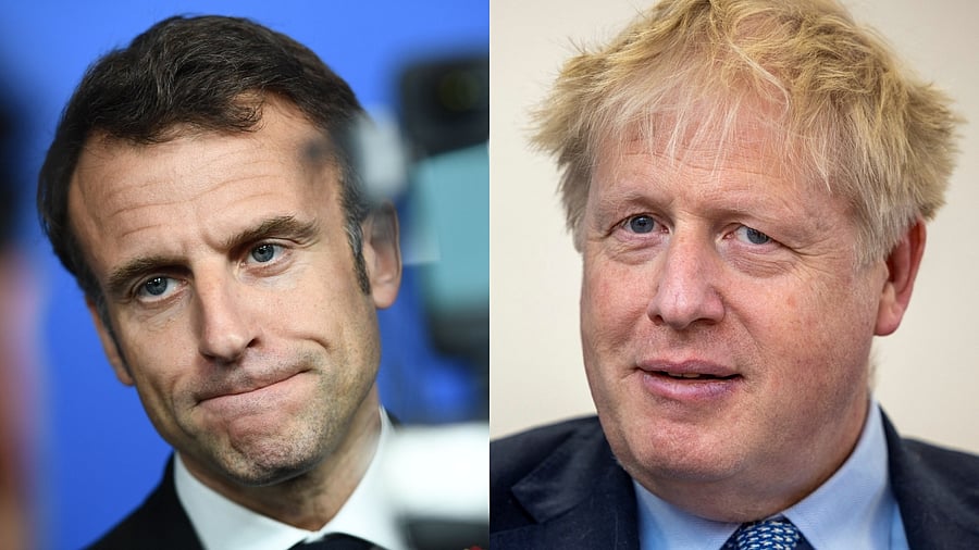 French President Emmanuel Macron (L) and former UK prime minister Boris Johnson. Credit: Agency Photos