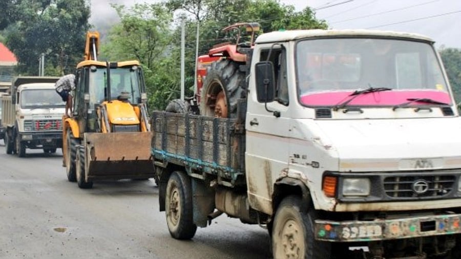 Trucks provided security cover to transport essentials via NH-37. Credit: Indian Army Photo