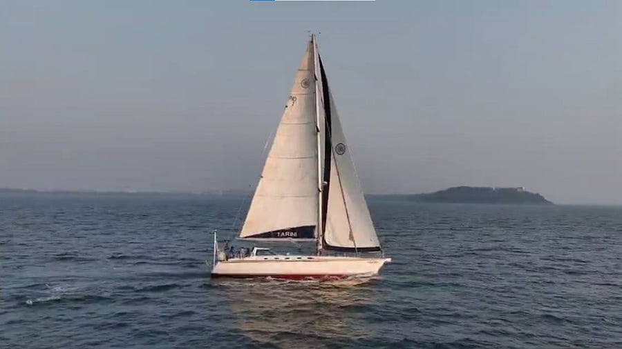 The Indian Navy is all set to receive the six-member crew of INSV Tarini. Credit: Twitter/@indiannavy