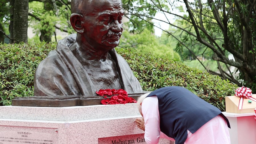 The bust site, adjacent to the Motoyasu River, is close to the iconic A-Bomb Dome that is visited by thousands of people - locals and tourists alike - every day. Credit: Twitter/@narendramodi