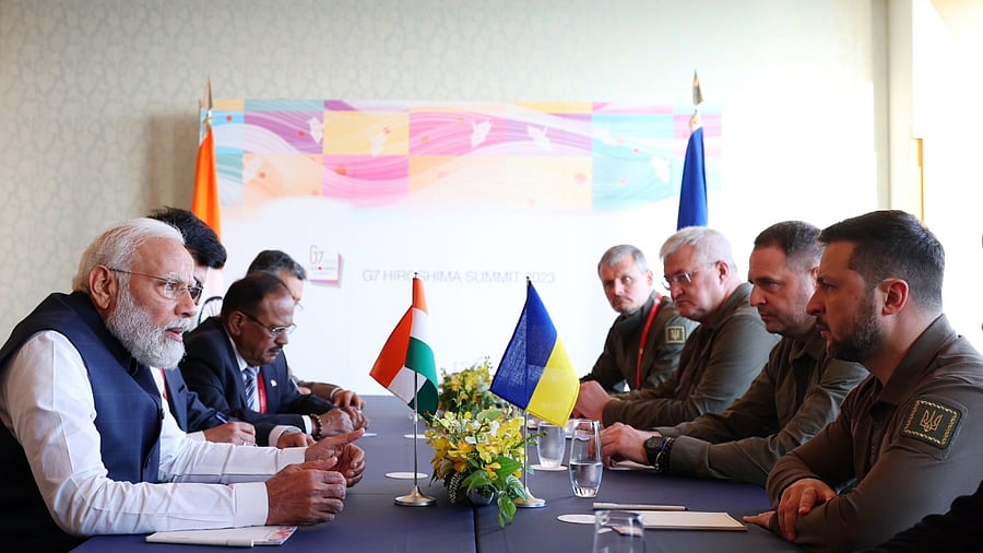 Modi, Zelenskyy meet on the sidelines of G7 summit. Credit: Twitter/@PMOIndia