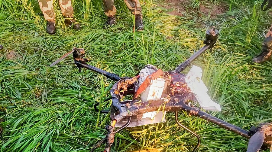 File photo of a Pakistan drone shot down by BSF along the international border of Punjab. Credit: PTI