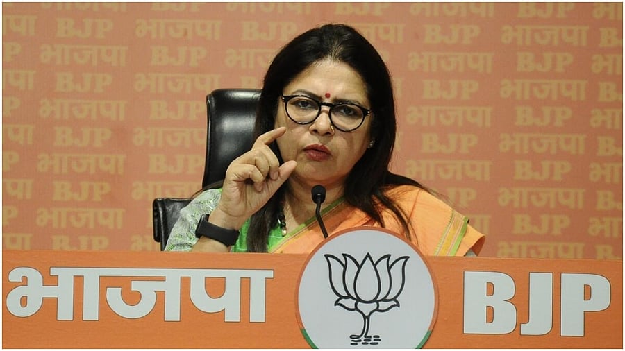 New Delhi: Union Minister Meenakshi Lekhi addresses a press conference at BJP HQ , in New Delhi, Sunday, May 7, 2023. Credit: IANS Photo