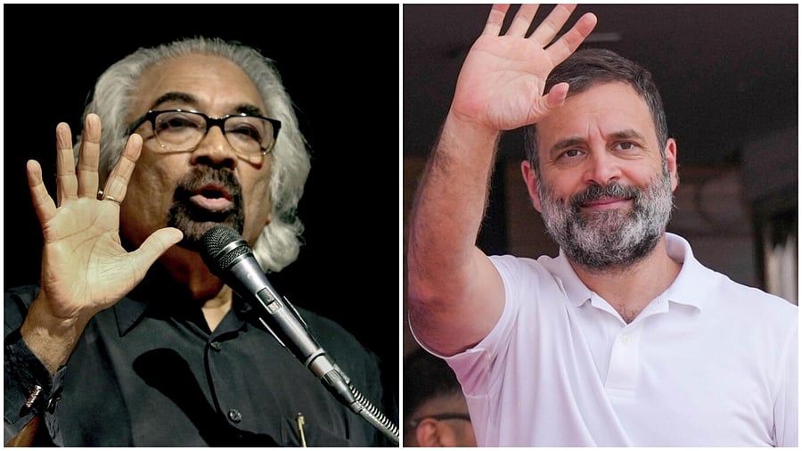 Indian Overseas Congress chairperson Sam Pitroda(L) and Rahul Gandhi. Credit: PTI Photo