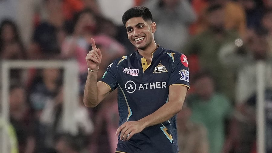 Gujarat Titans's Shubman Gill celebrates his team's win in the IPL 2023 cricket playoff match between Gujarat Titans and Mumbai Indians at the Narendra Modi Stadium, in Ahmedabad. Credit: PTI Photo