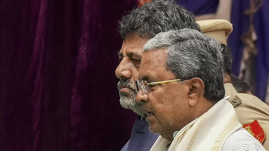  Karnataka Chief Minister Siddaramaiah with Deputy Chief Minister DK Shivakumar. Credit: PTI Photo