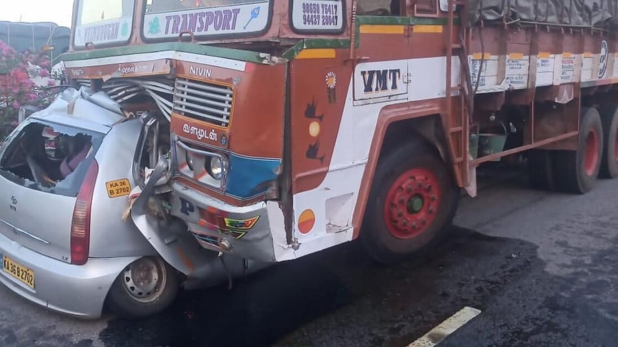 The impact of accident reduces the car into a heap of metal. Credit: Special Arrangement