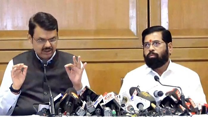 Maharashtra Deputy Chief Minister Devendra Fadnavis and Chief Minister Eknath Shinde. Credit: IANS Photo