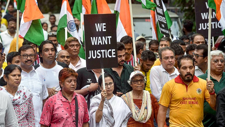  West Bengal Chief Minister Mamata Banerjee participates in a rally in support of protesting wrestlers. Credit: PTI Photo