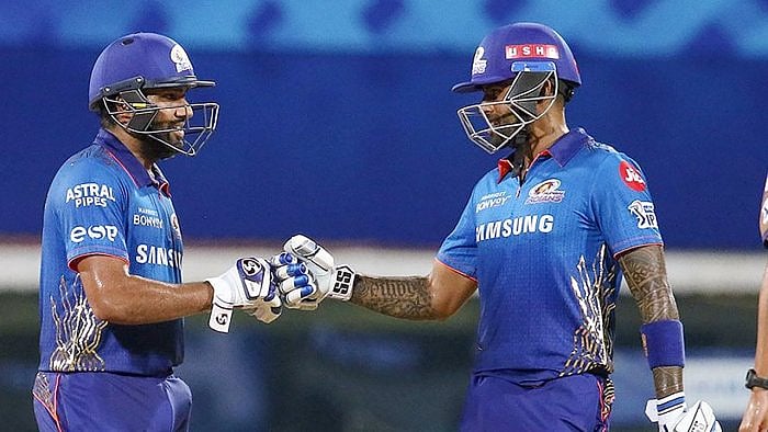 Rohit Sharma and Suryakumar Yadav representing the Mumbai Indians in the IPL 2021. Credit: PTI File Photo