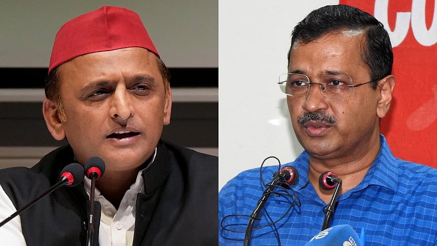 Delhi Chief Minister Arvind Kejriwal (L) and Samajwadi Party chief Akhilesh Yadav. Credit: IANS/PTI Photos
