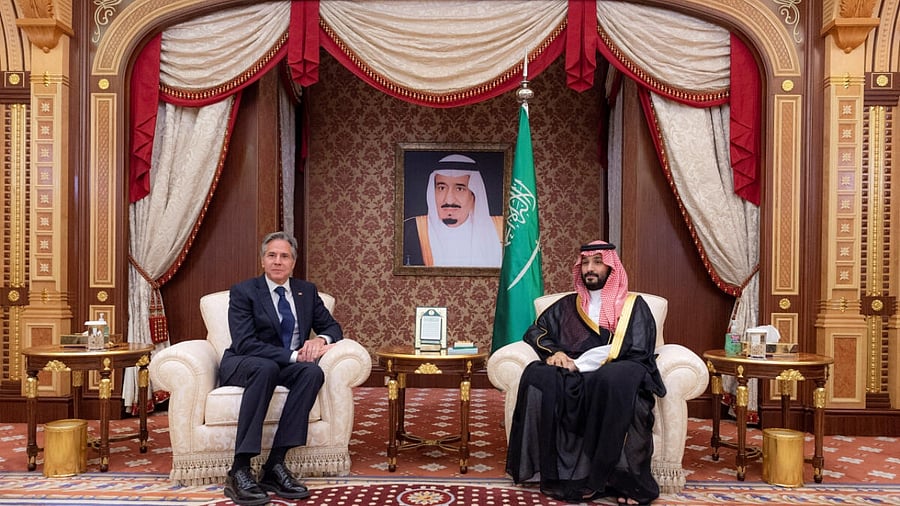 US Secretary of State Antony Blinken meets with Saudi Crown Prince Mohammed bin Salman, in Jeddah, Saudi Arabia, June 7, 2023. Credit: Reuters Photo