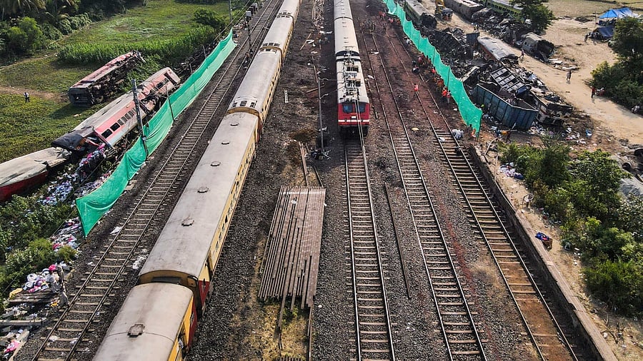Site of triple-train accident in Odisha. Credit: PTI Photo