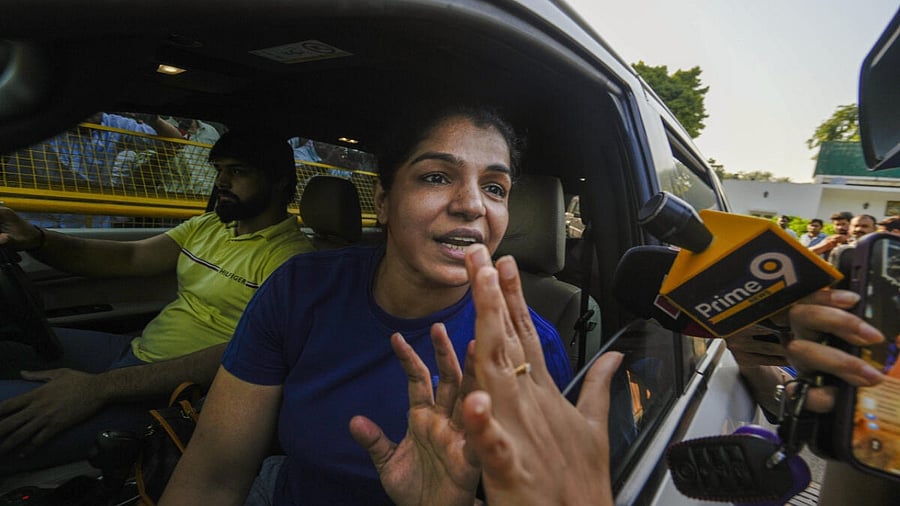 Indian wrestler Sakshi Malik after the meeting with Anurag Thakur. Credit: PTI Photo