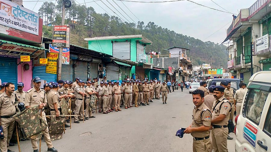 Security in Purola. Credit: PTI Photo