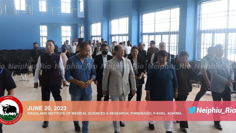Nagaland Chief Minister Neiphiu Rio visits the Nagaland Institute of Medical Science and Research (NIMSR). Credit: Twitter/@Neiphiu_Rio