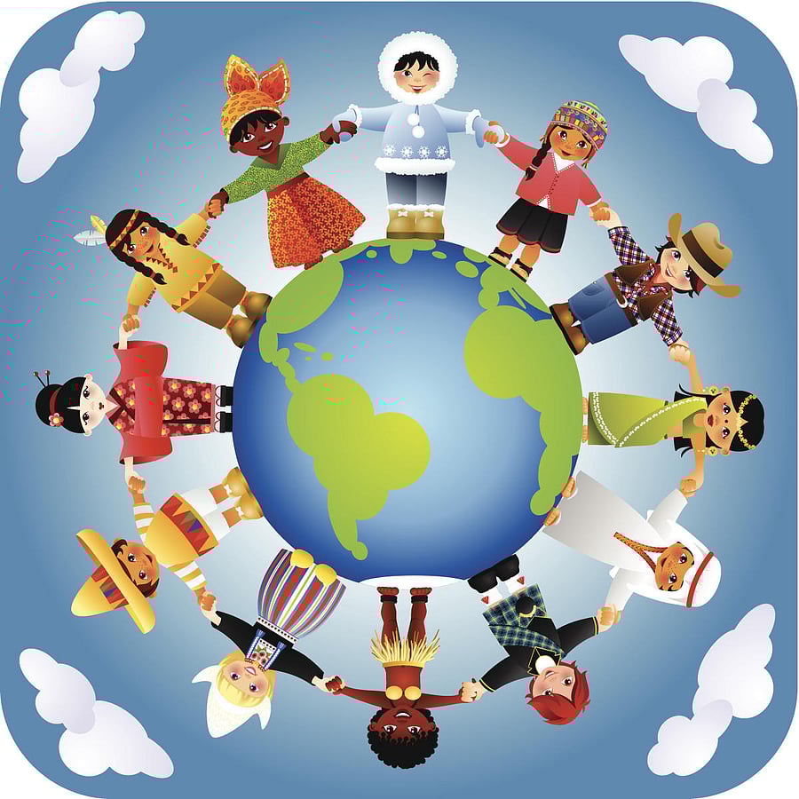 Twelve children from different countries all over the world.