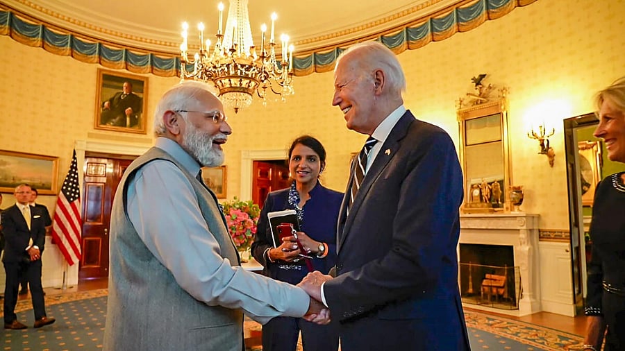 PM Modi with Joe Biden at White House. Credit: PTI Photo