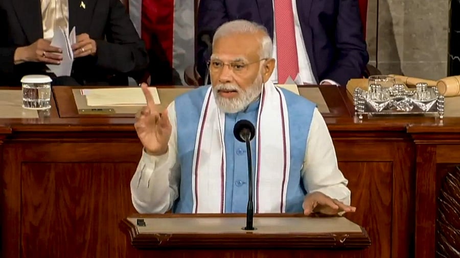 Prime Minister Narendra Modi addresses a joint meeting of Congress, at the Capitol in Washington. Credit: PTI Photo