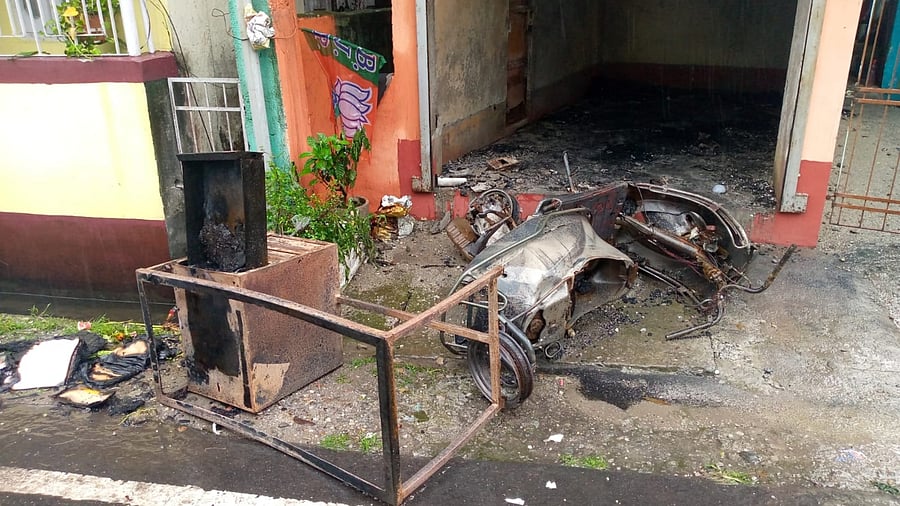 View of BJP office in Siliguri that was gutted. Credit: Twitter/@DeepankarBJP