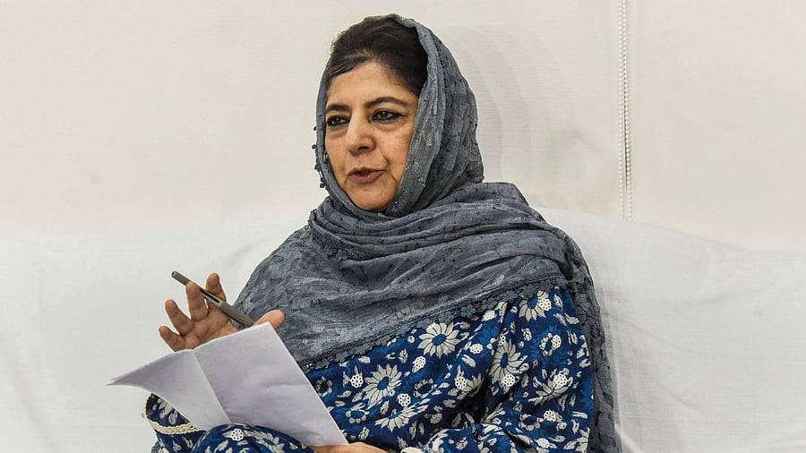 PDP President and former chief minister of J&K Mehbooba Mufti addresses a press conference, in Patna.