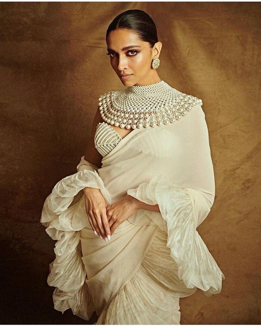 Deepika Padukone wore an ensemble by Abu Jani and Sandeep Khosla at Cannes 2022.