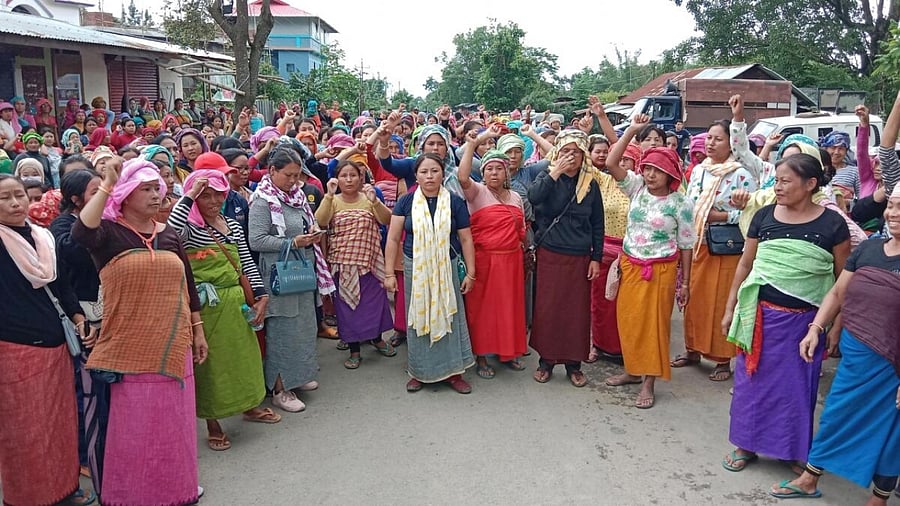 Local people stage a protest in Manipur. Representative Image. Credit: IANS Photo