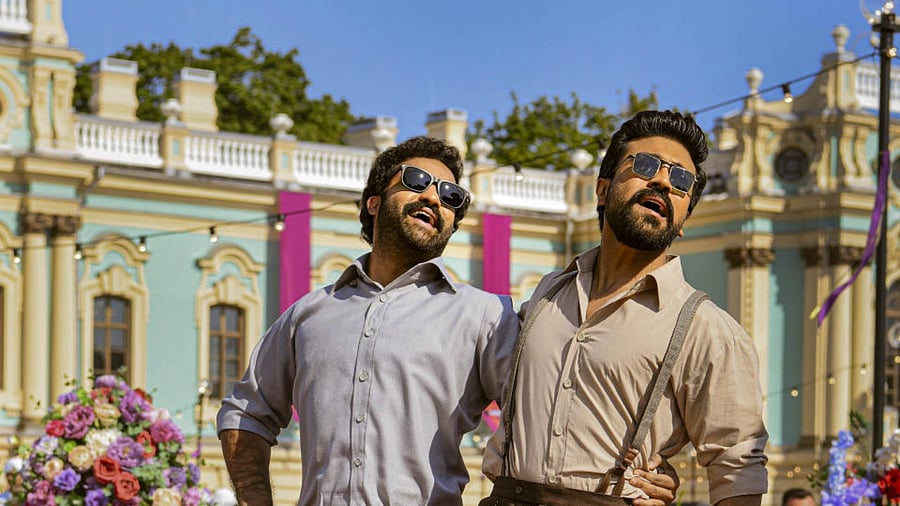Telugu film 'RRR' actors Jr NTR and Ram Charan. Credit: PTI Photo