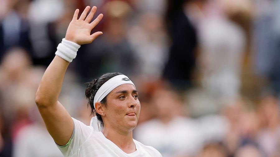 Ons Jabeur celebrates winning her first round match against Poland’s Magdalena Frech. Credit: Reuters Photo