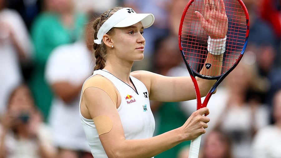 Kazakhstan’s Elena Rybakina celebrates winning her first round match against Shelby Rogers. Credit: Reuters Photo