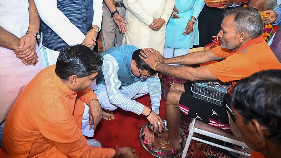 Uttarakhand Chief Minister Pushkar Singh Dhami at the Kanwar Mela, in Haridwar, Saturday, July 8, 2023. Credit: PTI Photo