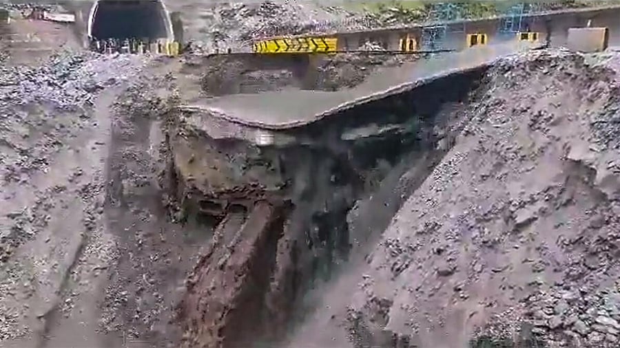Jammu: Landslides hit several areas after heavy monsoon rains, due to which the Jammu-Srinagar national highway and the Mughal Road temporarily suspended for traffic movement. Credit: PTI Photo