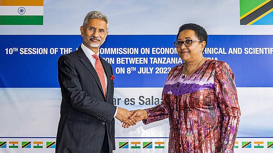 External Affairs Minister S. Jaishankar with Minister of Foreign Affairs of Tanzania Stergomena Tax. Credit: PTI Photo