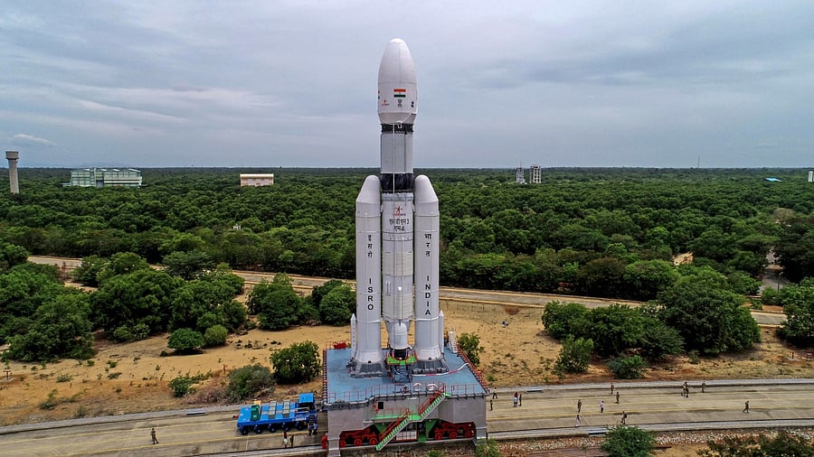 The Launch Vehicle Mark-III (LVM3) M4 vehicle with Chandrayaan-3 being moved to the launch pad at Satish Dhawan Space Centre, in Sriharikota, Thursday, July 6, 2023. Credit: PTI Photo