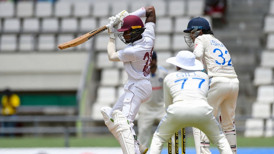 WI's Alick Athanaze at the India vs West Indies match. Credit: Twitter /@ICC