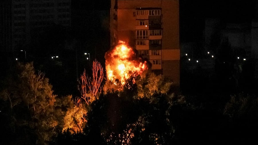 <div class="paragraphs"><p>A view of an explosion of a drone in the city during a Russian drone strike, amid Russia's attack on Ukraine, in Kyiv, Ukraine July 13, 2023.</p></div>