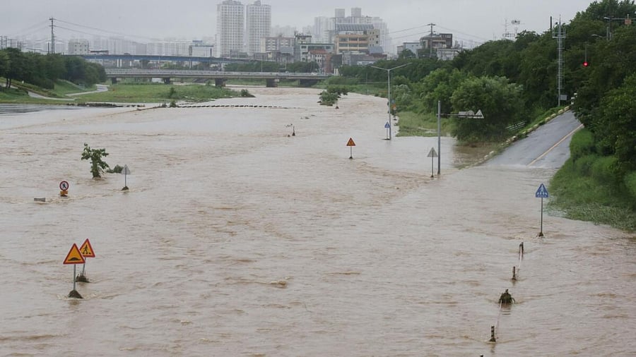 A view of a river flood, caused by heavy rain in Cheongju, South Korea. Credit: Reuters Photo