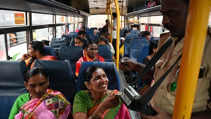 Since the implementation of the scheme, over 8.24 crore women have used the free bus services across the state, recent data showed. The total value of tickets issued to women passengers is Rs 194 crore. Credit: DH Photo