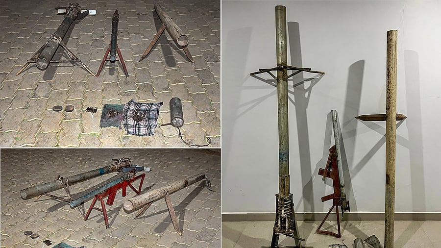 Arms manufactured with uprooted electric poles and GI pipes recovered by the Indian Army in Manipur. Credit: PTI Photo