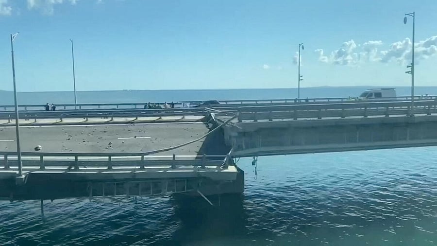 Crimea bridge damaged following alleged attack. Credit: Handout via Reuters Photo