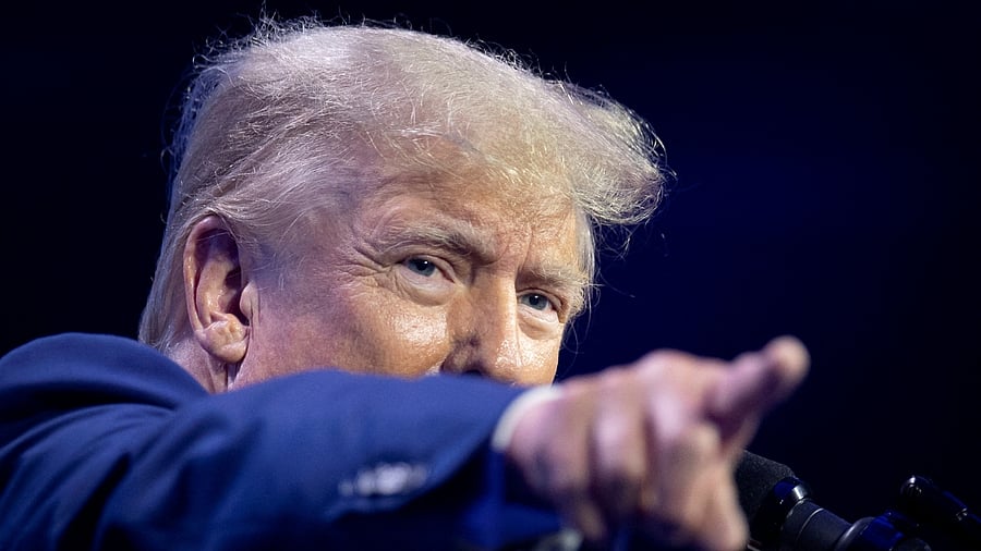 Former USPresident and Republican presidential candidate Donald Trump gestures as he speaks during the Turning Point Action Conference in West Palm Beach, Florida, US, July 15, 2023. Credit: Reuters Photo