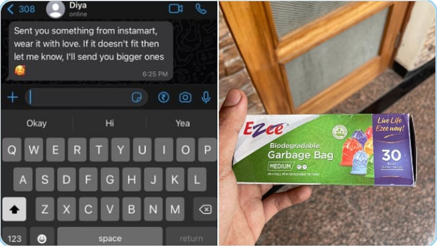 The picture posted on Twitter said the woman sent a packet of medium-sized garbage bags to her ex-boyfriend. Credit: Twitter / @yourtwtbro