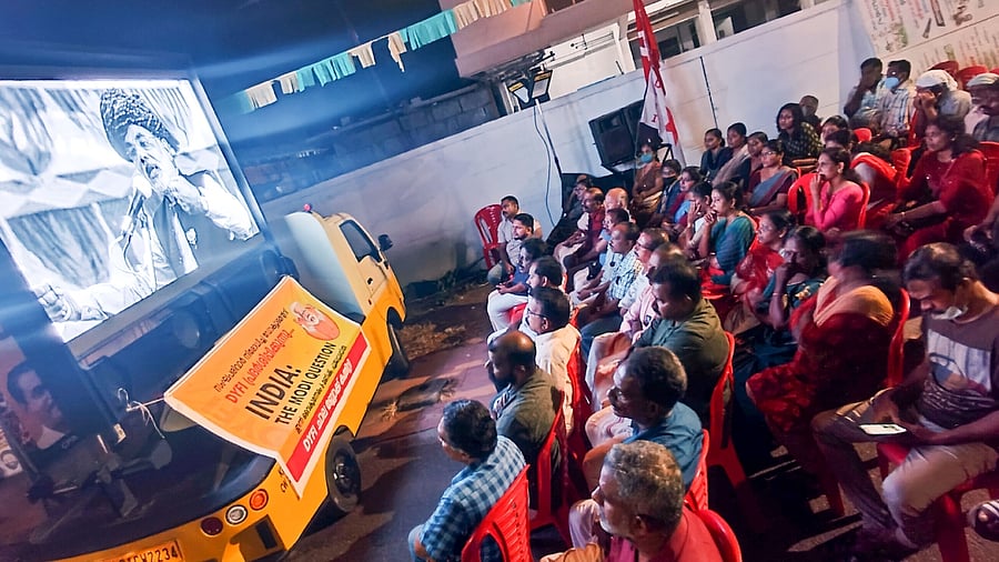 eople watch the screening of the BBC documentary 'India: The Modi Question', in Thiruvananthapuram, Tuesday, Jan. 24, 2023. Credit: PTI File Photo