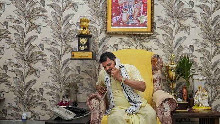 Brij Bhushan Sharan Singh at his residence. Credit: PTI Photo